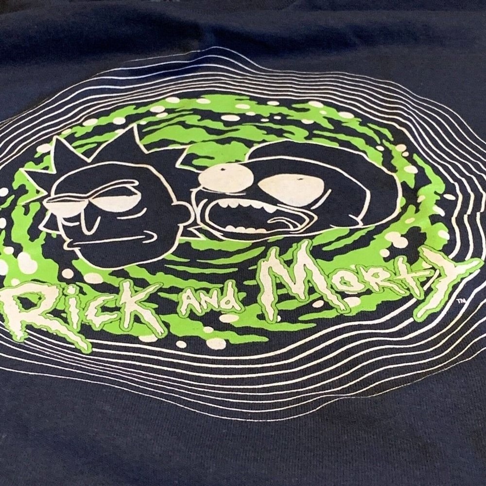 Rick and Morty Mens Shirt XL Green Portal Outline Unisex T-Shirt Navy NWT - Picture 11 of 12